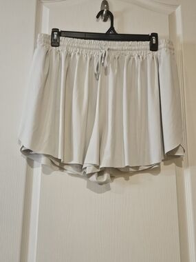 Women’s White Athletic Layered Drawstring Shorts